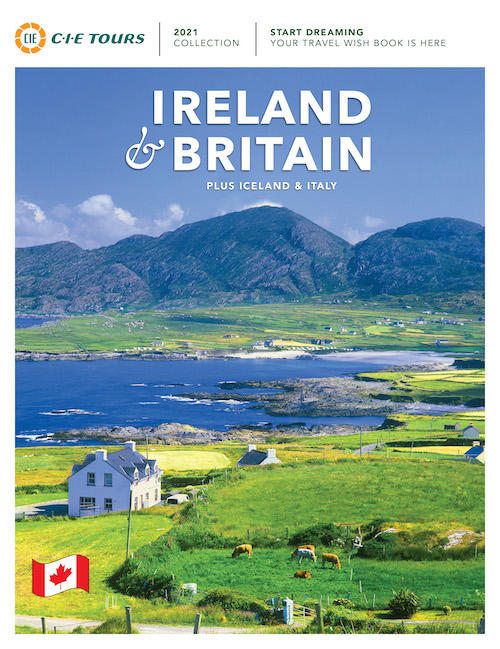 A brochure titled Ireland and Britain showing a picture of a green valley