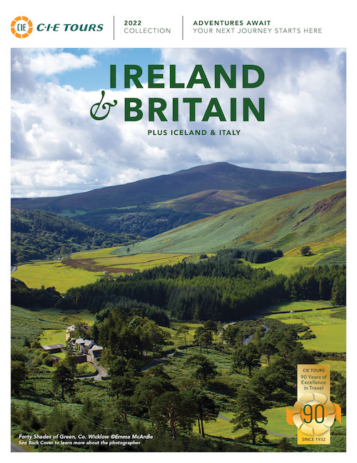 A brochure titled Ireland and Britain showing a picture of a green valley