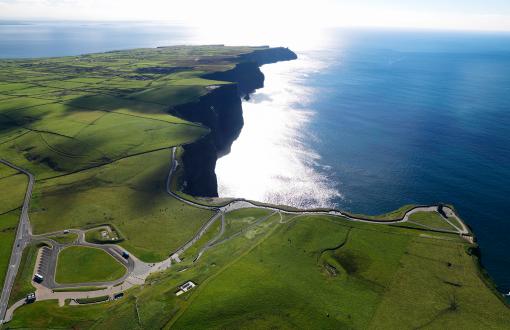 Aerial view of the Cliffs of Moher in Ireland